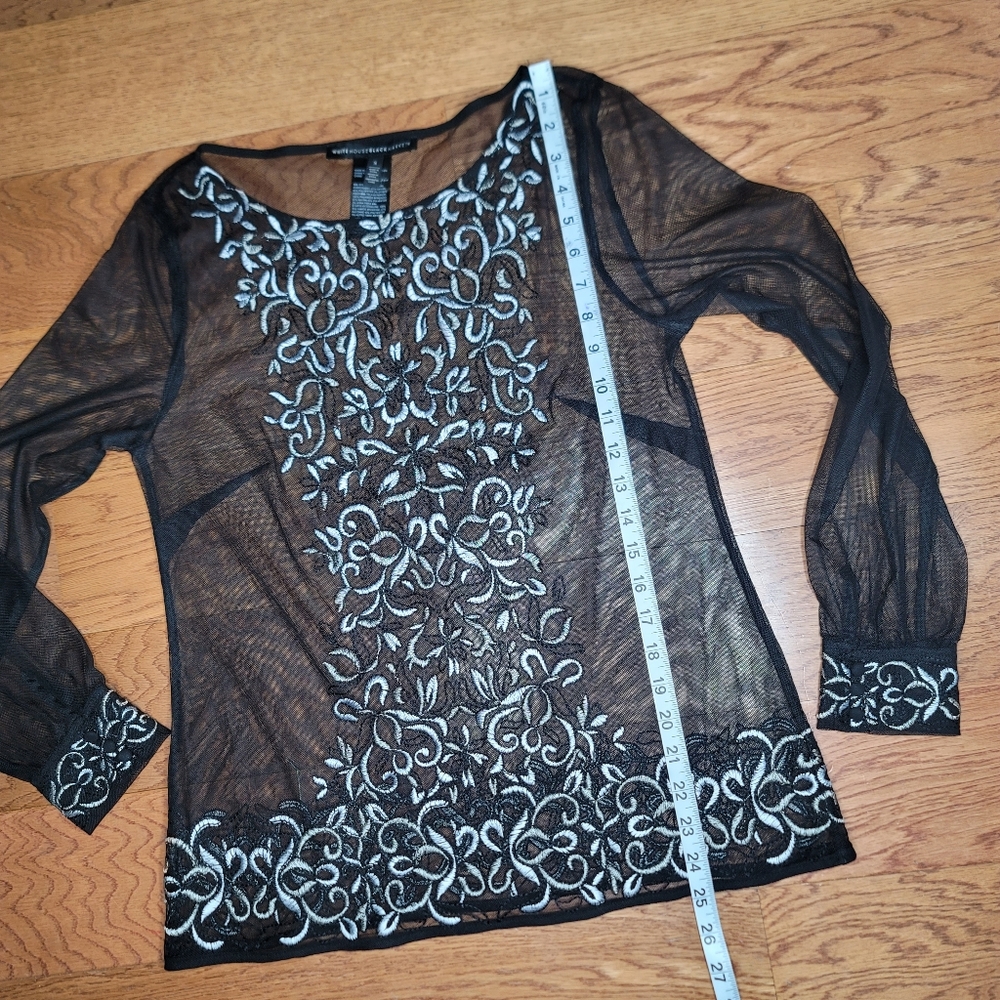 White House Black Market Embroidered Mesh Top Black Size Small - Picture 11 of 12